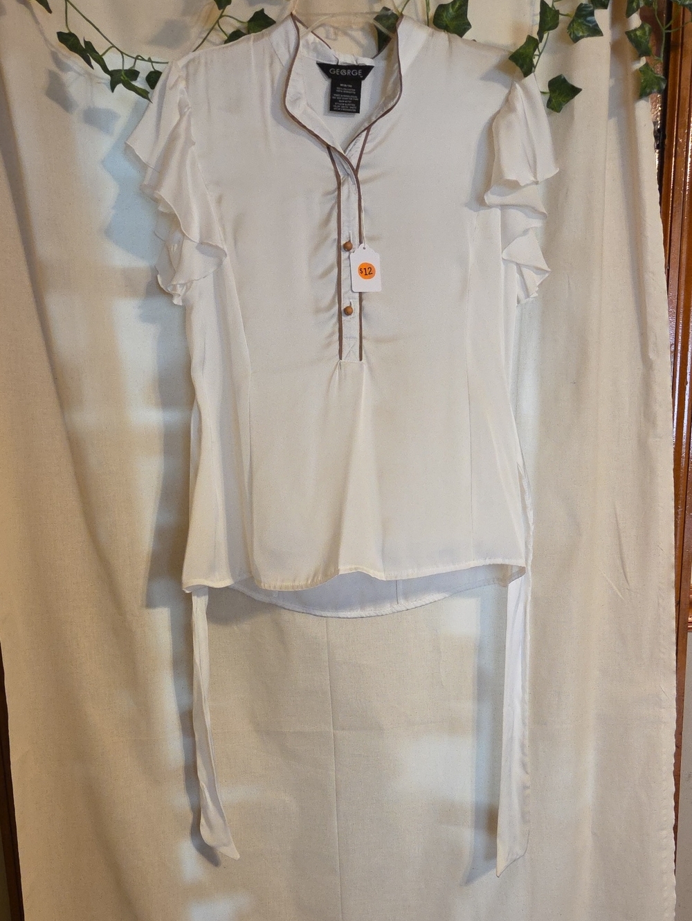 George Cream Ruffle Sleeve Blouse with Button Front